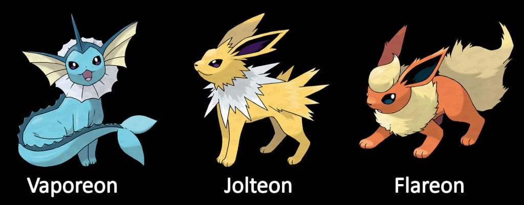 Eeveelutions Vaporeon Jolteon Flareon